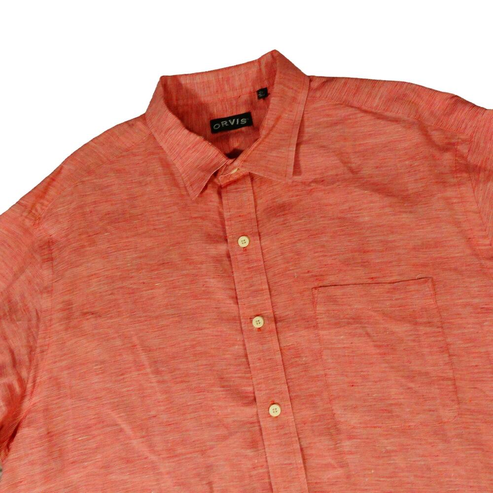 Orvis Linen Pink Red Casual Vacation Tropical Button Down Short Sleeve Shirt XXL